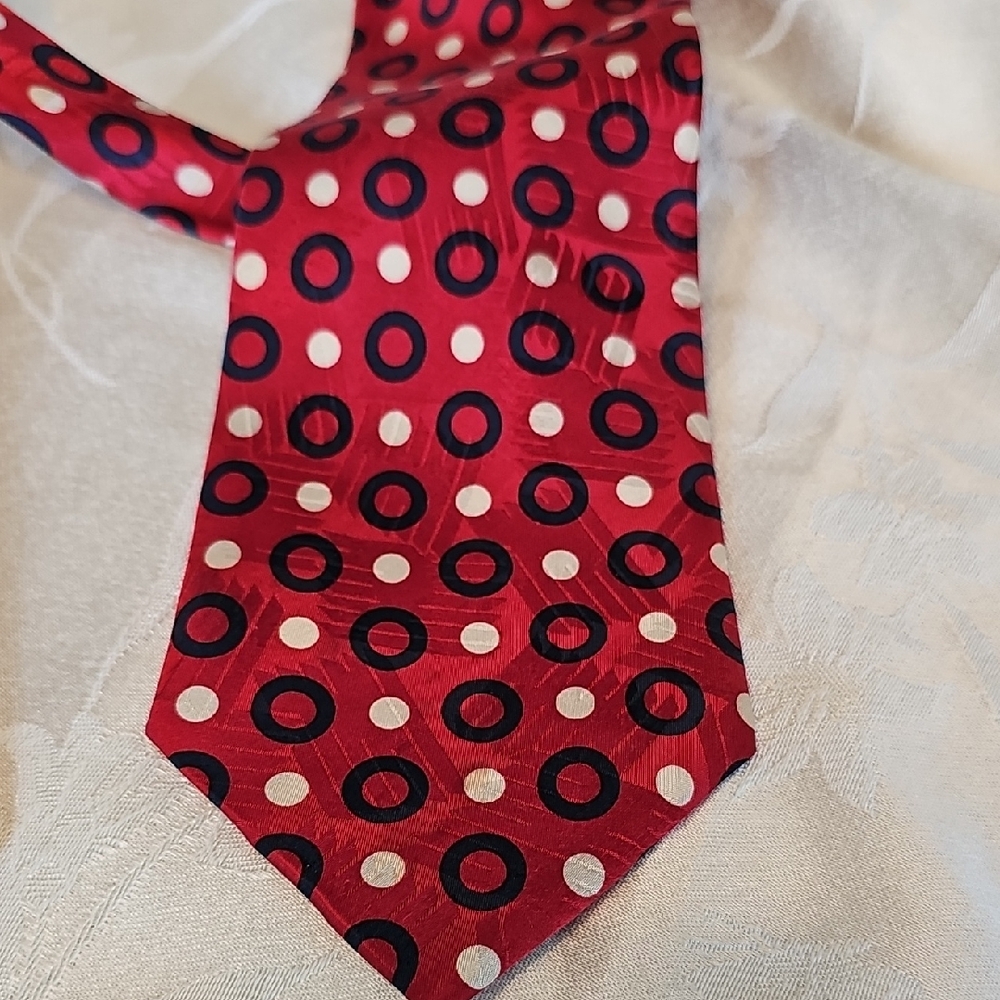 Navy, White And Red Polka Dot Silk Tie By Tongye Tied,  4" Wide